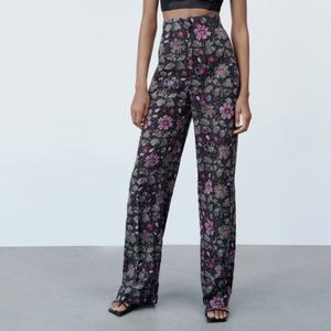 Super high waisted floral Zara pant